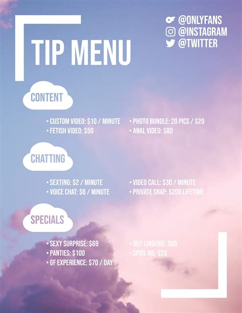 onlyfans price menu|OnlyFans Menu Ideas and Examples 